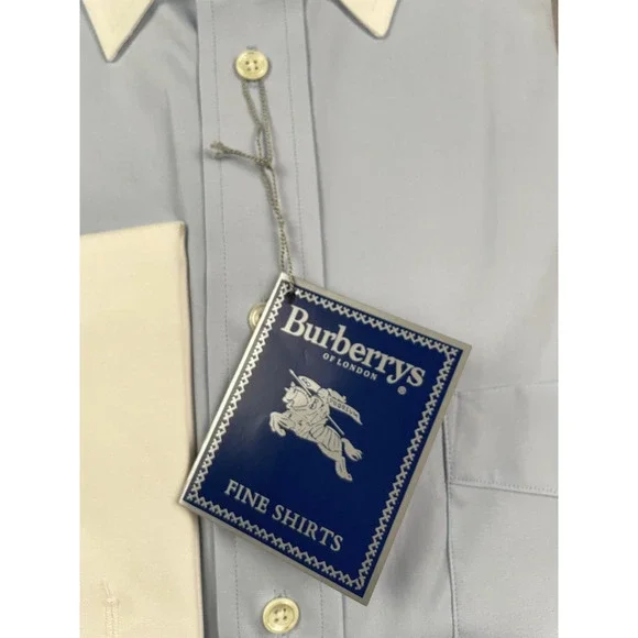Burberrys of London NWT Blue Dress Shirt 17.5 35 White Collar French Cuff VTG